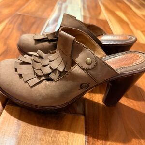 Born Brown Leather Heeled Mules